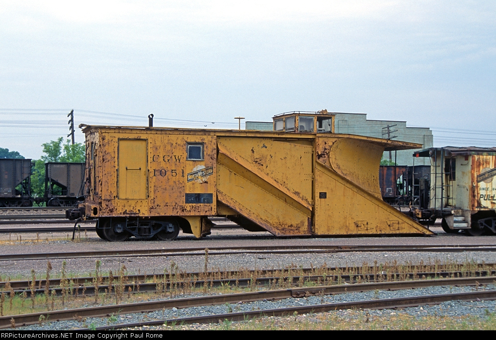 CGW 1051, Russell Snow Plow, at CNW's Butler Yard